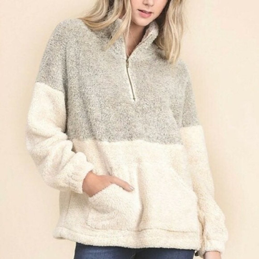 Doe & Rae Fluffy Sherpa Pullover Jacket Sz M